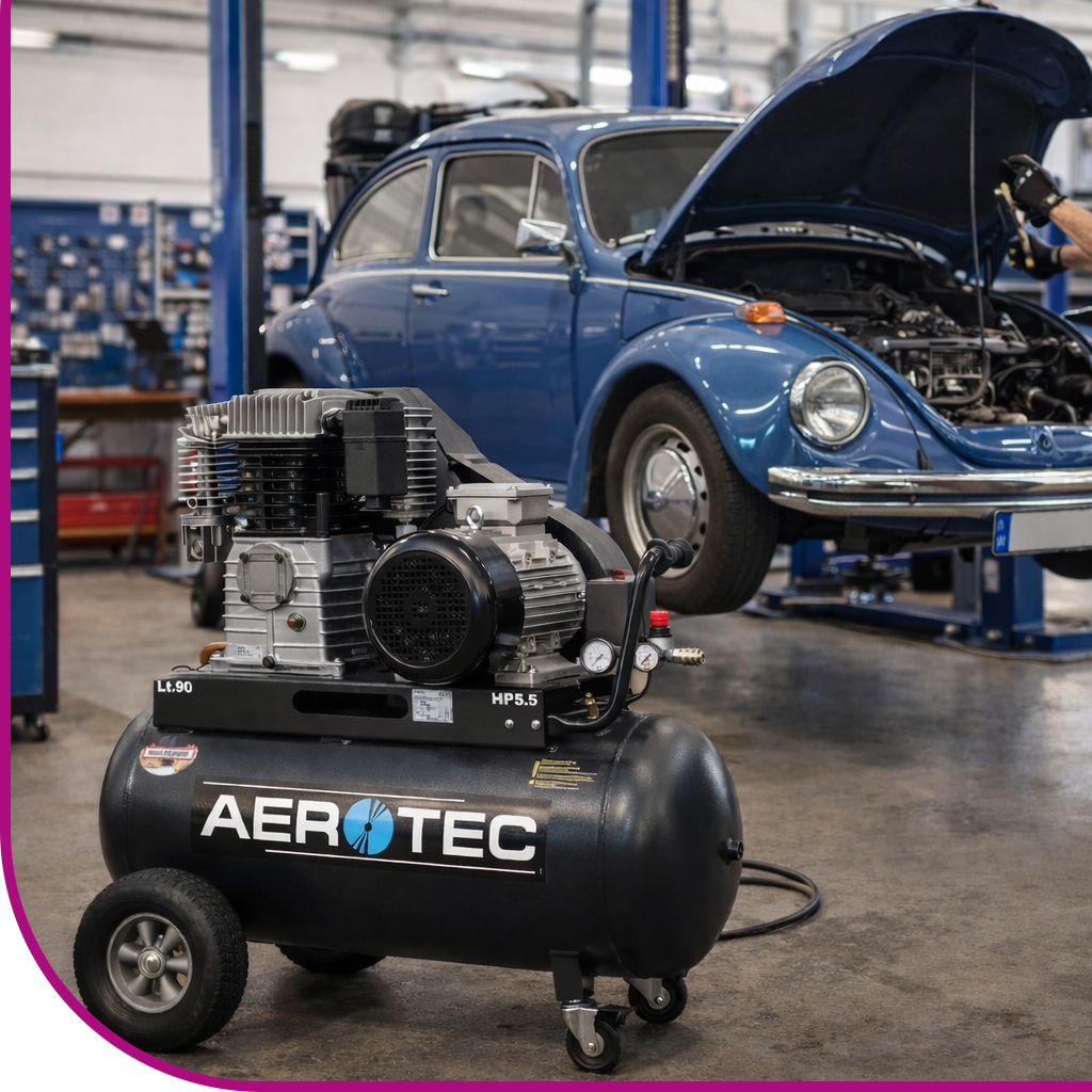 aerotec kolbenkompressor fahrbar gepulvert